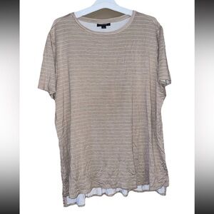 Alfani Men's Striped Knit T-Shirt Beige White Rayon Spandex Size L